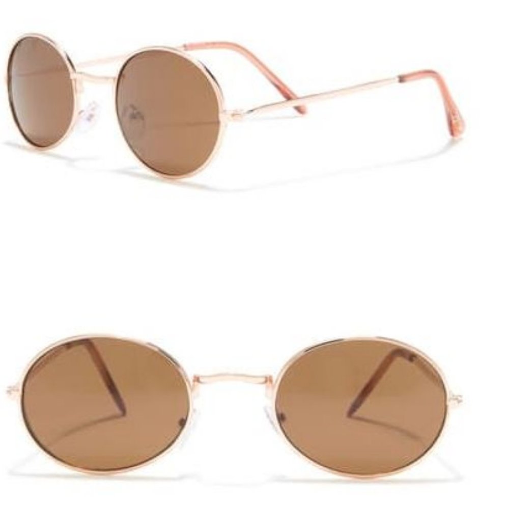 Joe's Jeans Round Gold Frame Sunglasses 48mm 100% UV Protection Brown Lenses